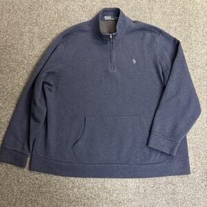 Polo Ralph Lauren Double Knit 1/4 Zip Mens 2XL Navy Blue Pullover Sweater